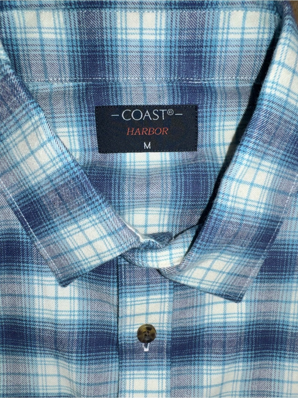 Coast Men's Blue and White Plaid Harbor Flannel Button-Down Shirt